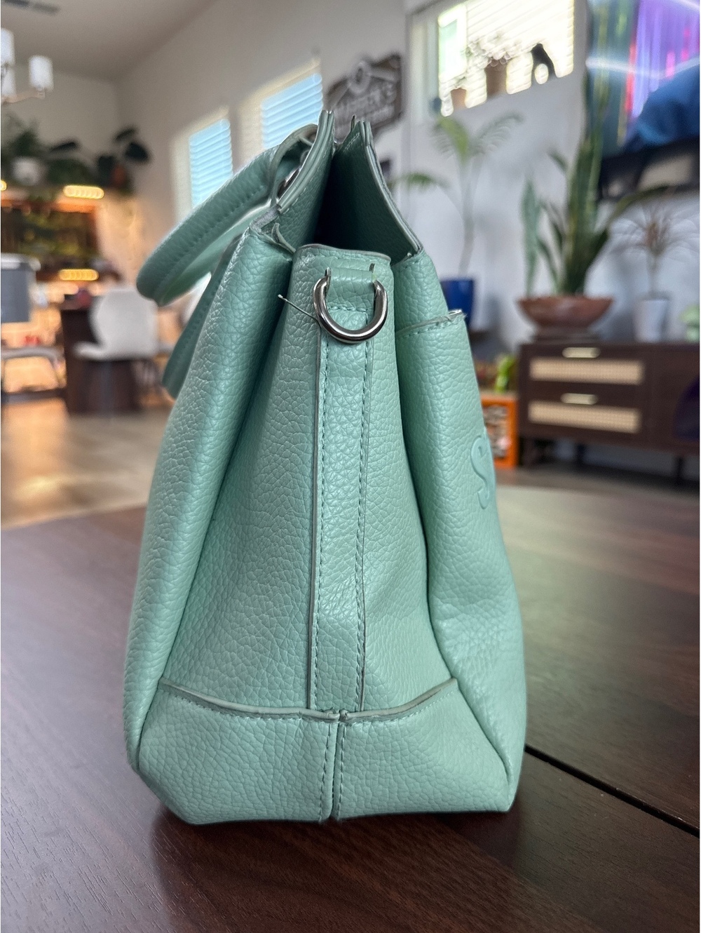 Steve Madden Mint Green Pebbled Leather Satchel Handbag - Picture 5 of 9